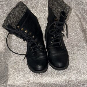 Black and Gray Women's Lace-Up Boots